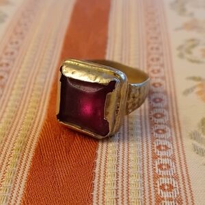 Vtg Gypsy Pink Stained Glass Ring, Sz 8.5/9 USA